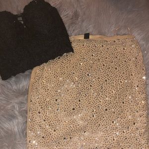 Tan sequined mini pencil skirt, top not included
